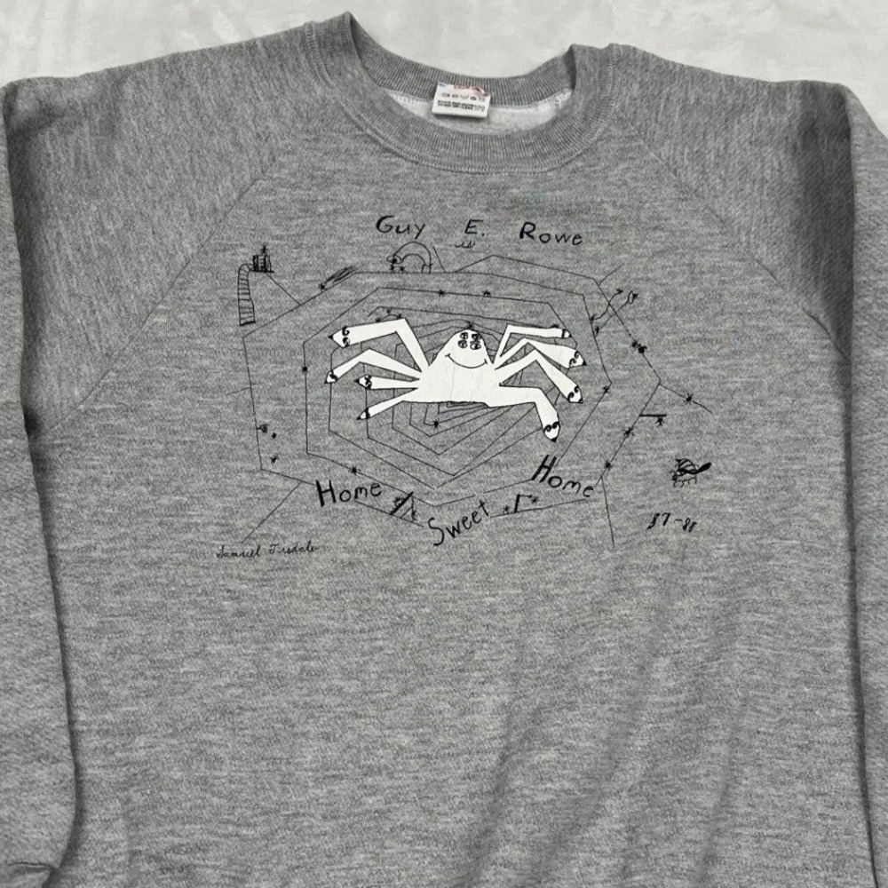 Fruit of the Loom Sweatshirt Mens L Gray Vintage Guy E Rowe Spider Web USA Made